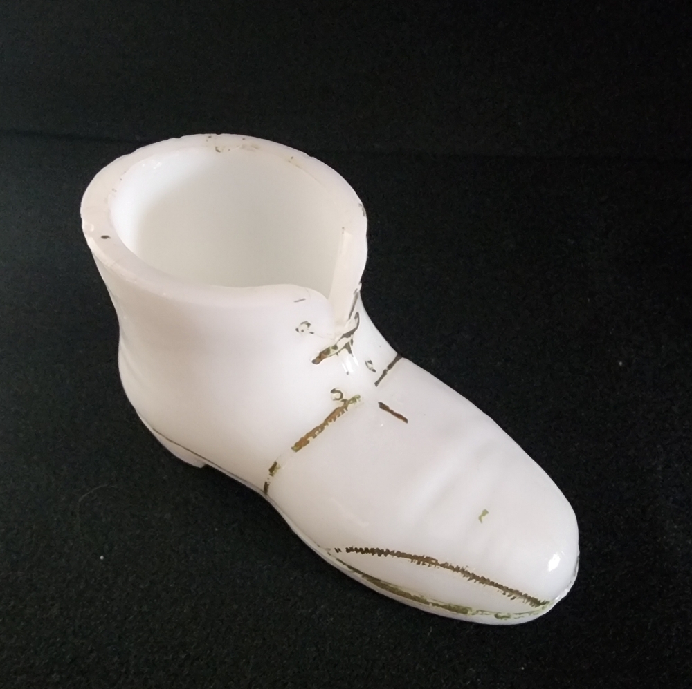 Vintage, Antique Milk Glass Boot, Shoe, Cleat RARE Pattern!